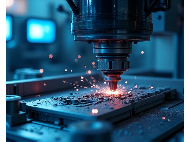 最新の日本製5軸CNCマシニングセンターが金属部品を加工する様子